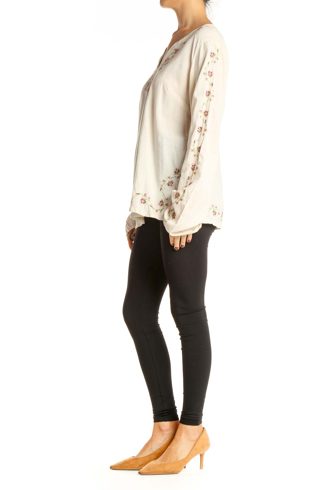 Beige Floral Retro Blouse