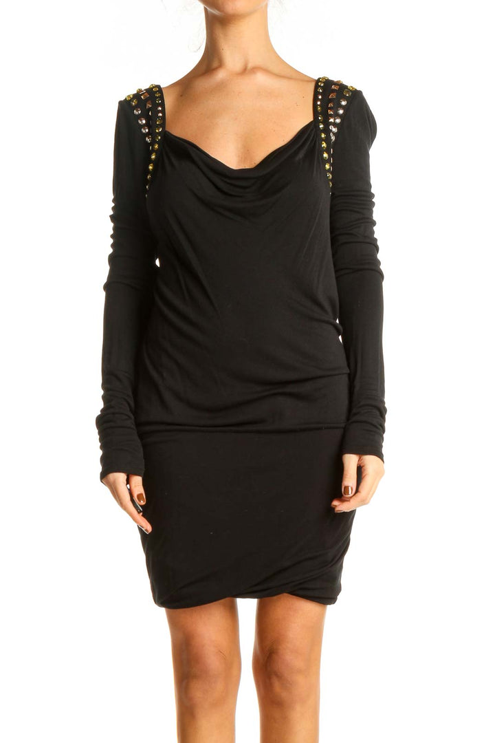 Black Solid Classic Sheath Dress