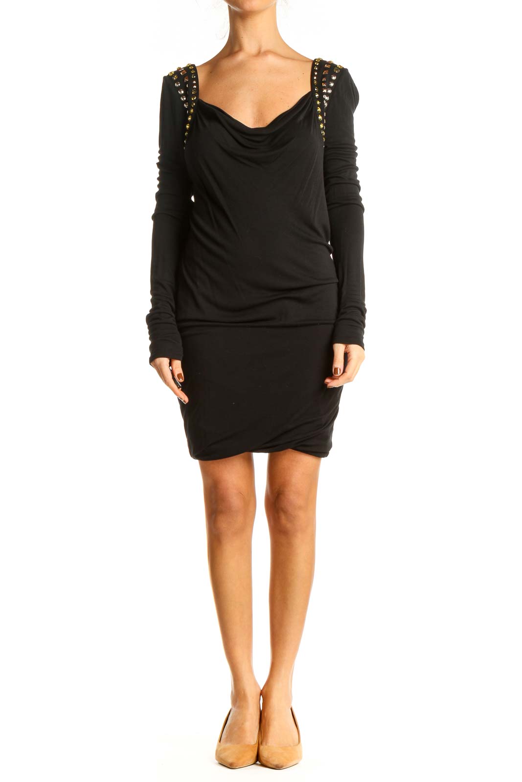 Black Solid Classic Sheath Dress