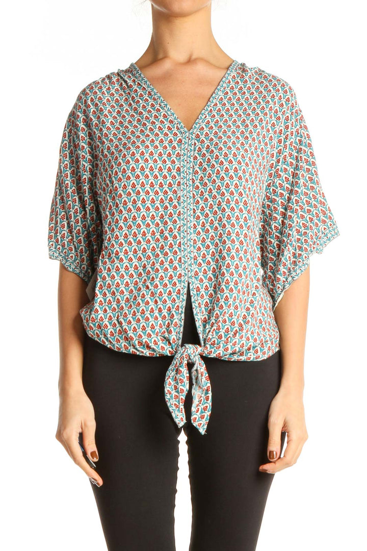 Blue Printed Casual Blouse