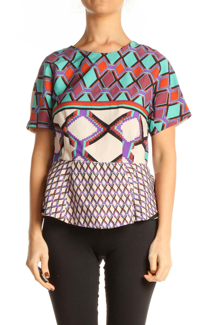 Beige Geometric Print All Day Wear T-Shirt