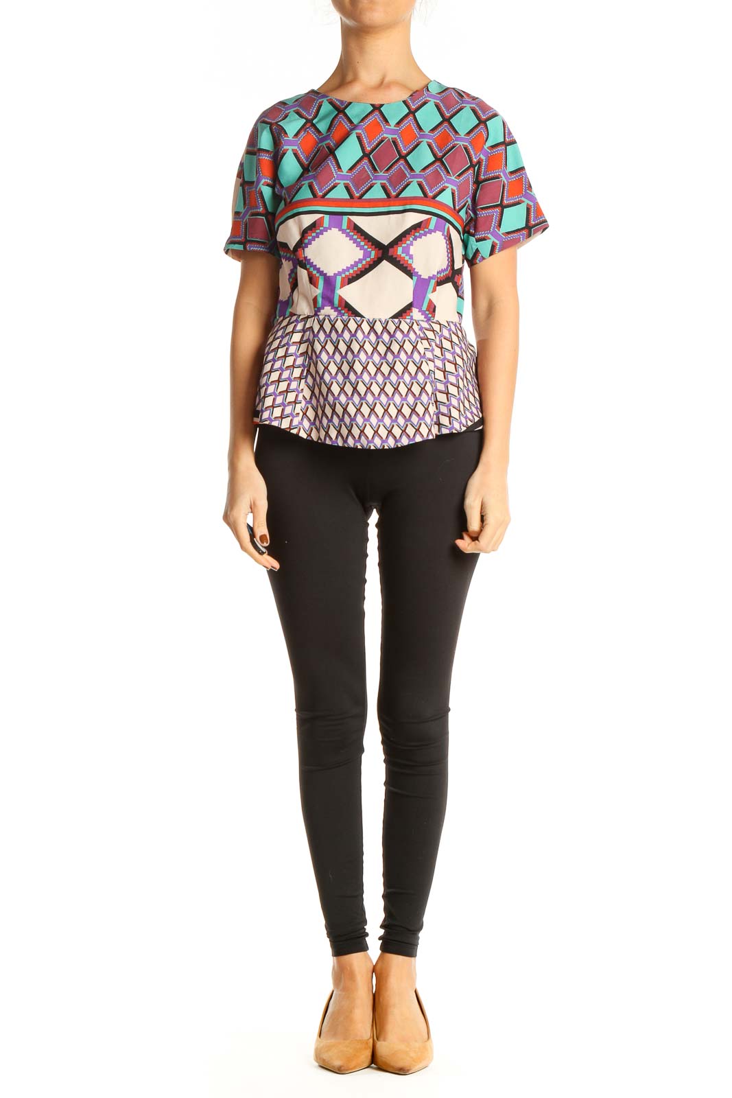 Beige Geometric Print All Day Wear T-Shirt