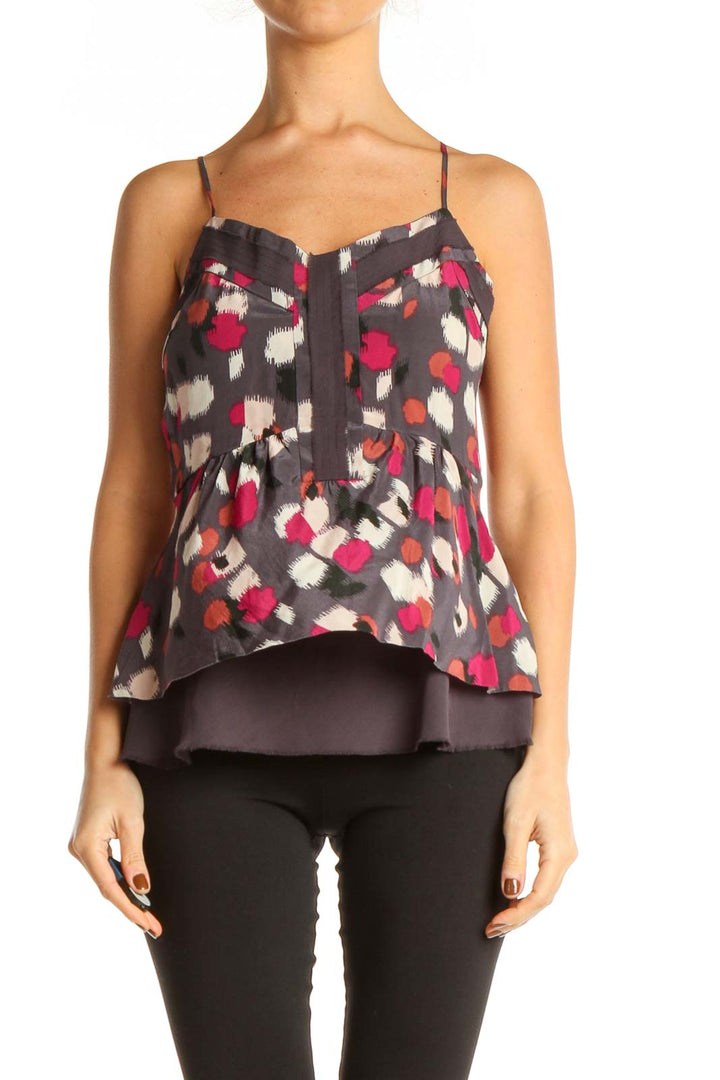 Brown Geometric Print Party Top