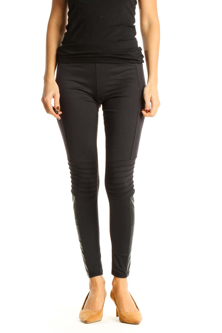 Black Textured Casual Leggings