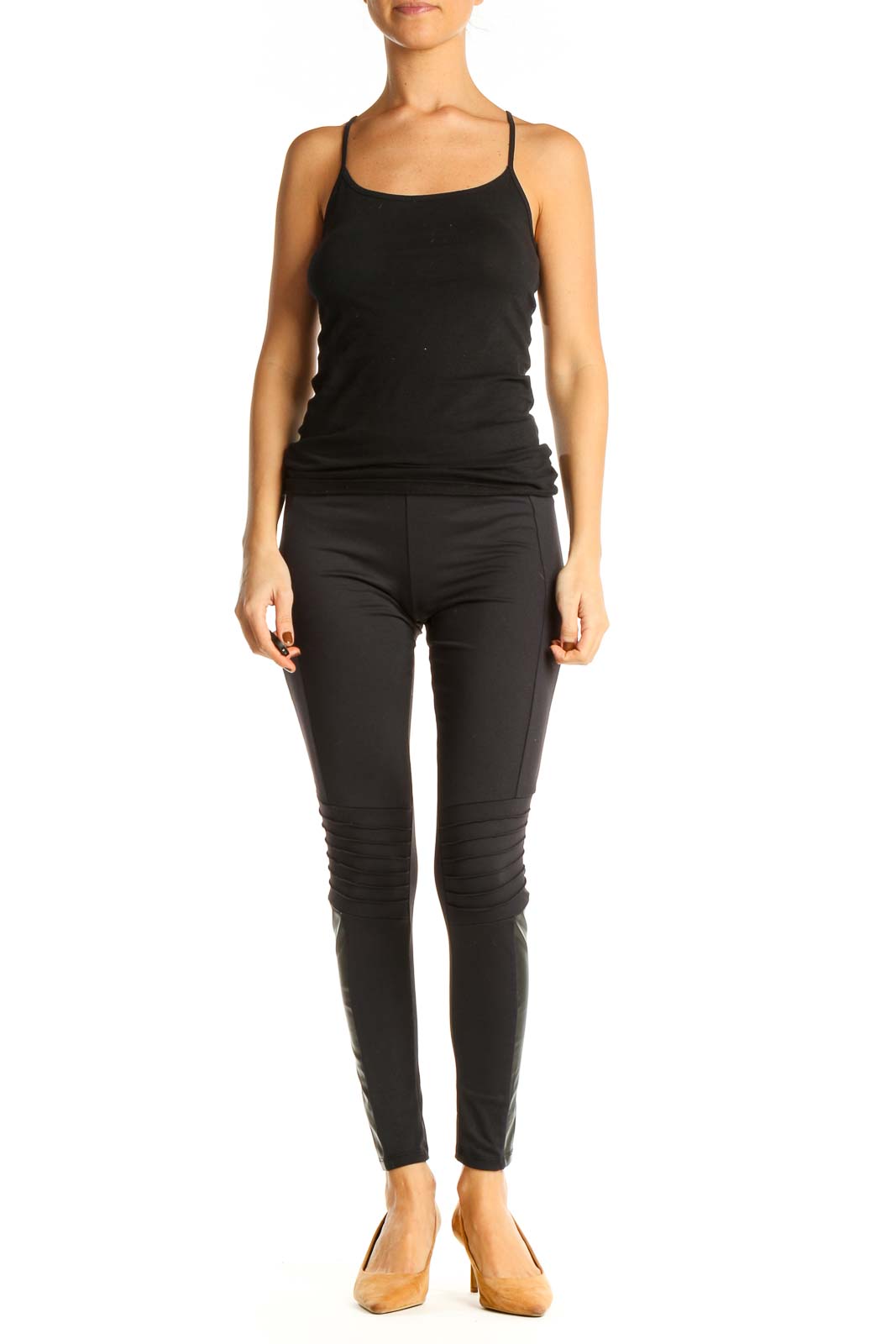 Black Textured Casual Leggings