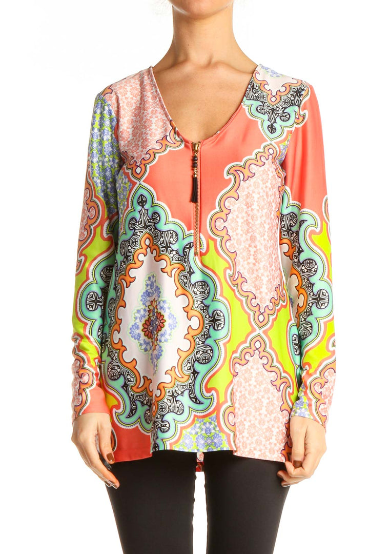 Pink Graphic Print Bohemian Blouse