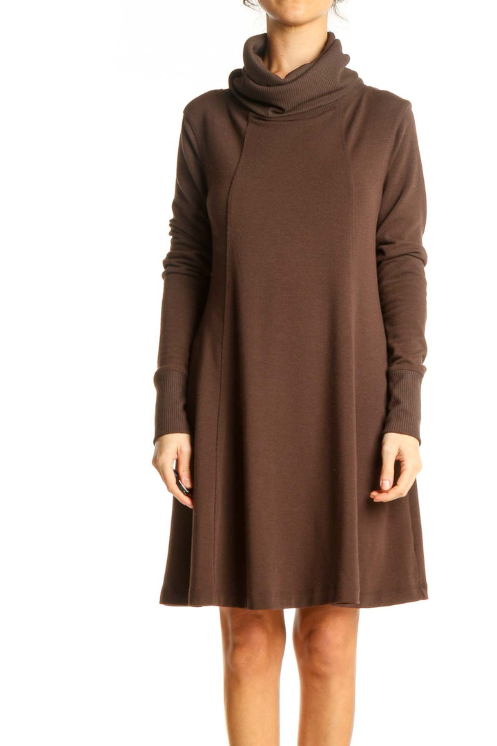 Brown Turtleneck Knit Dress