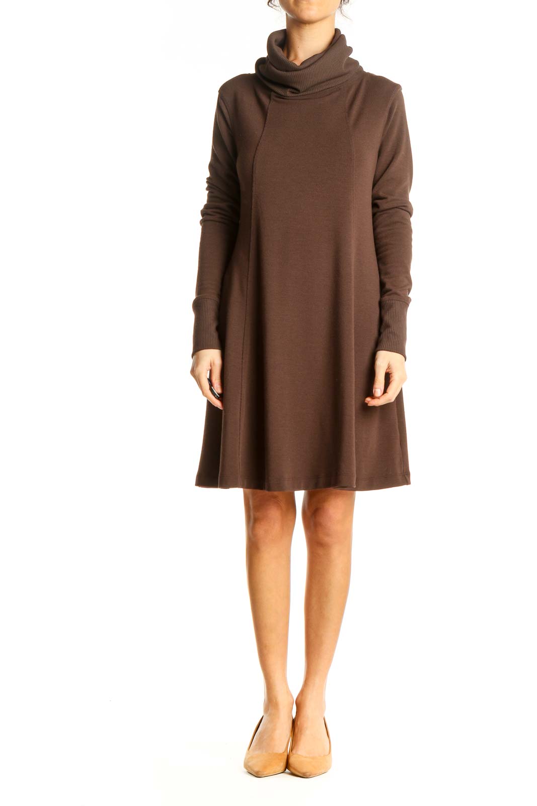 Brown Turtleneck Knit Dress