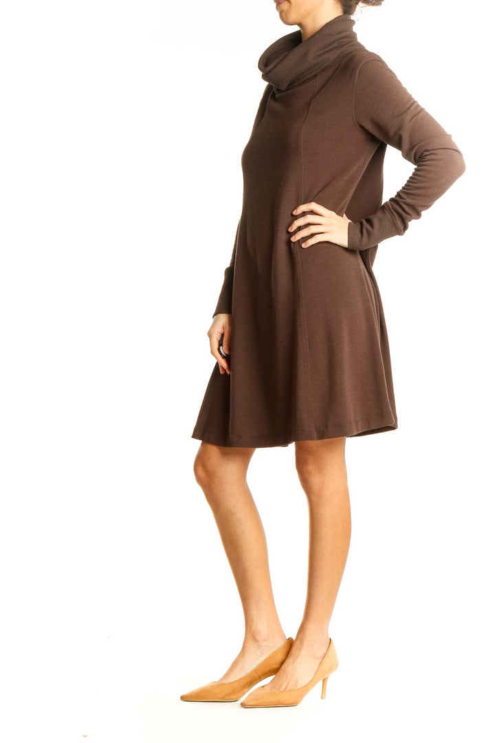 Brown Turtleneck Knit Dress