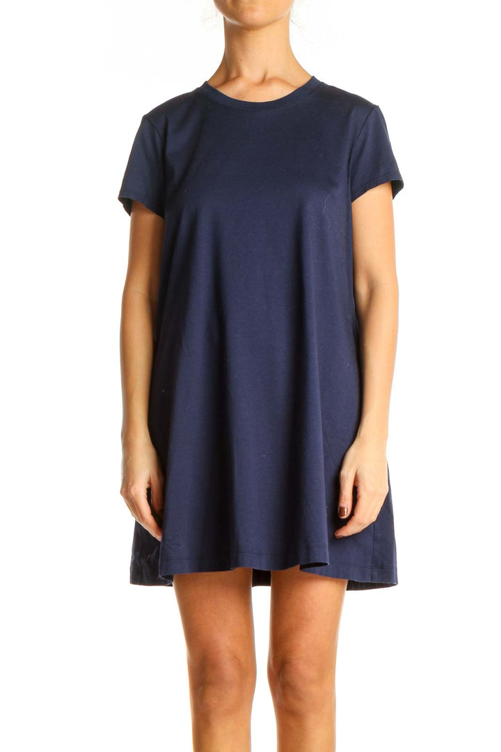 Blue Solid Day Shift Dress