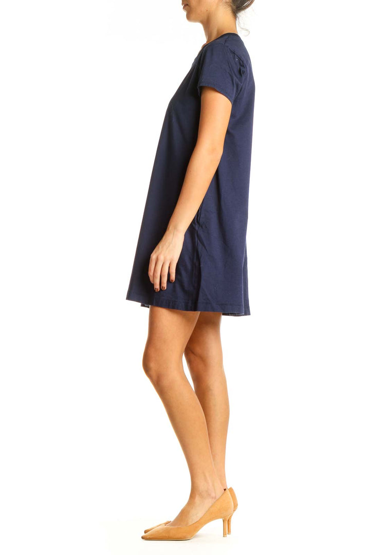 Blue Solid Day Shift Dress