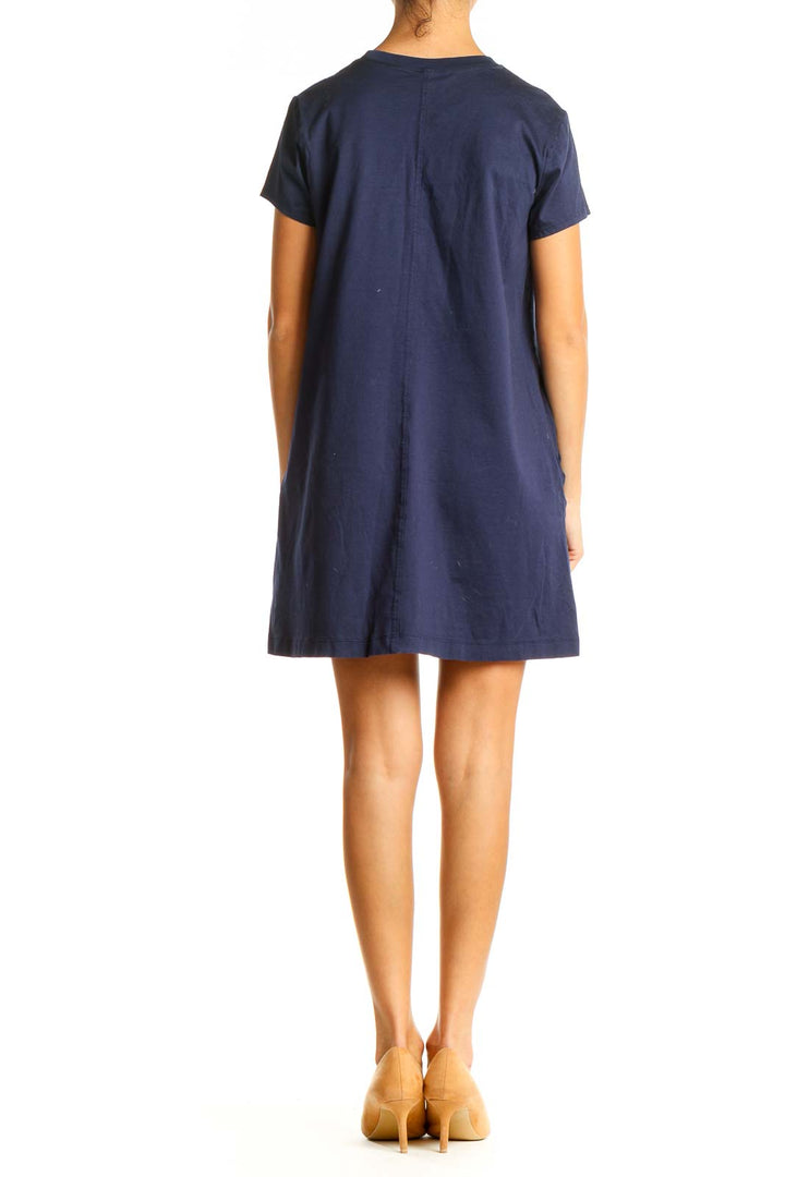 Blue Solid Day Shift Dress