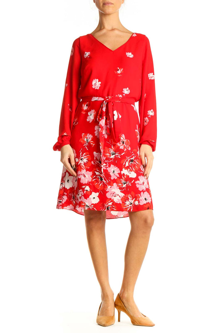 Red Floral Print Day Fit & Flare Dress
