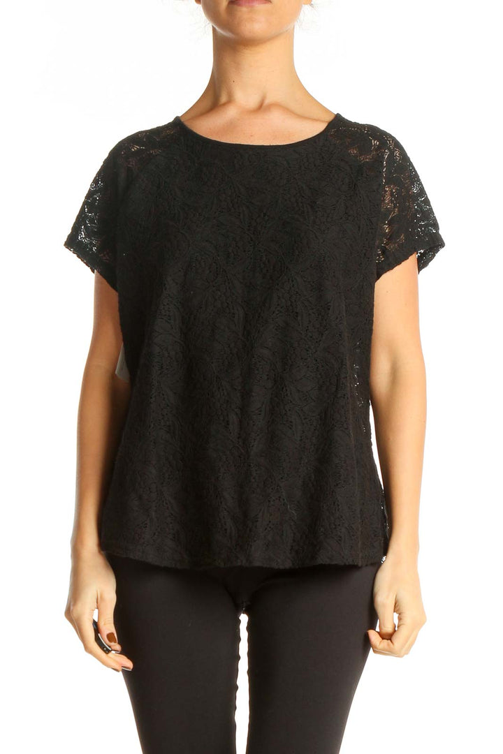 Black Lace Casual Blouse