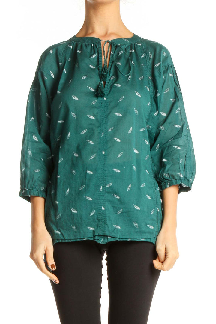 Green Printed Retro Blouse