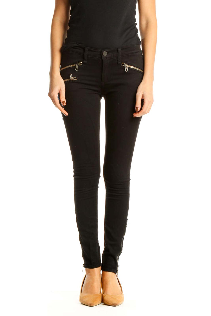 Black Textured Casual Pants