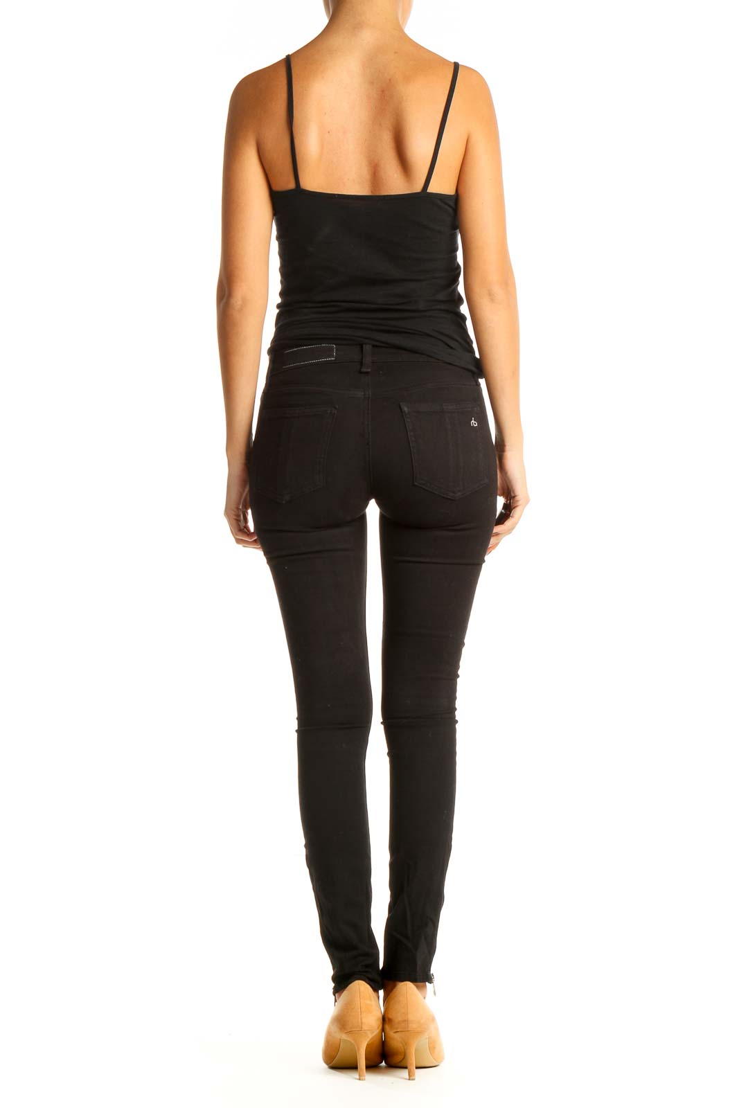 Black Textured Casual Pants