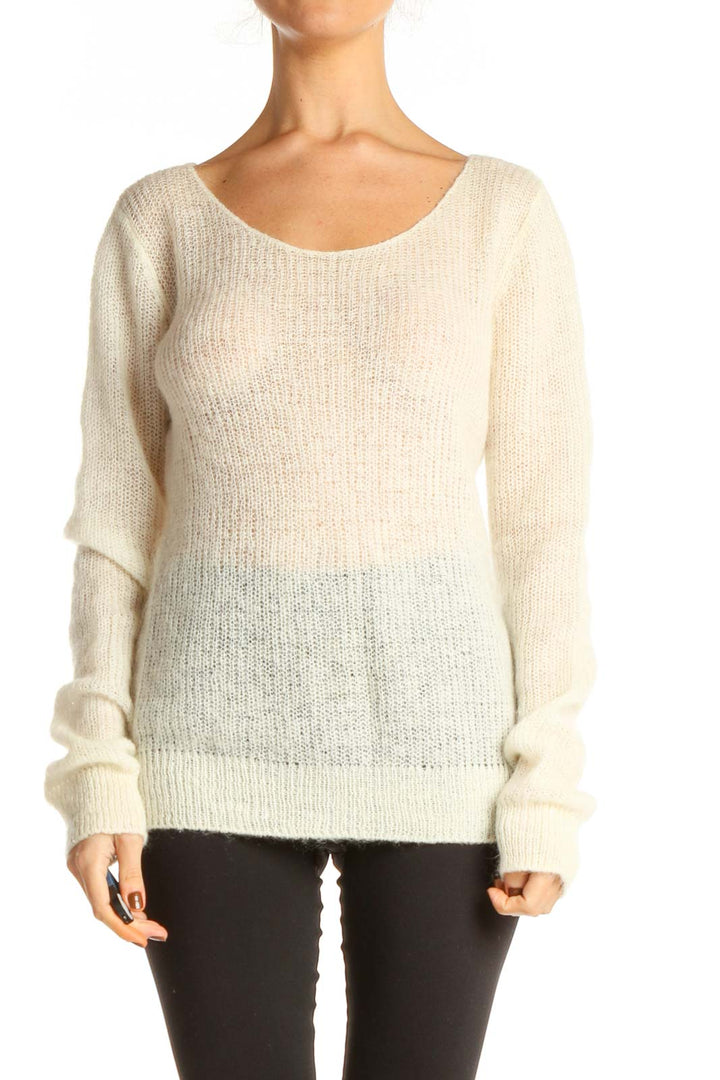 White Textured All Day Wear Sweater