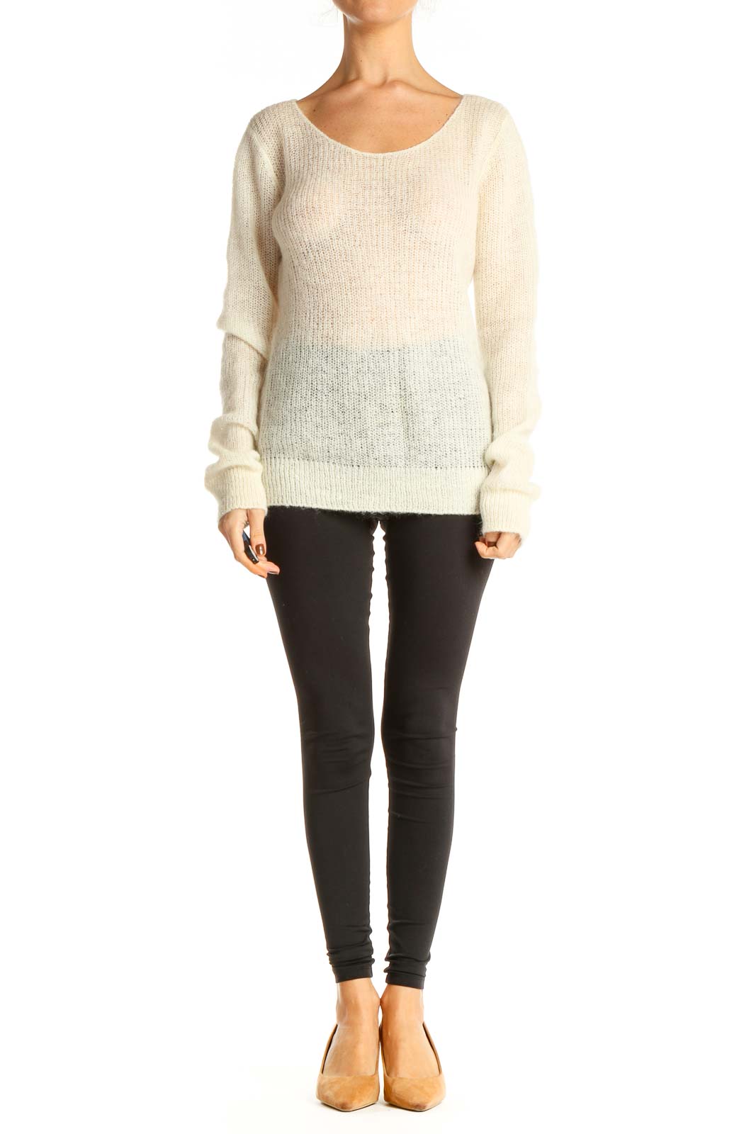 White Textured All Day Wear Sweater