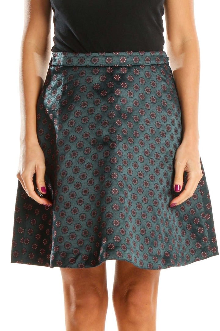 Green Printed Brunch A-Line Skirt