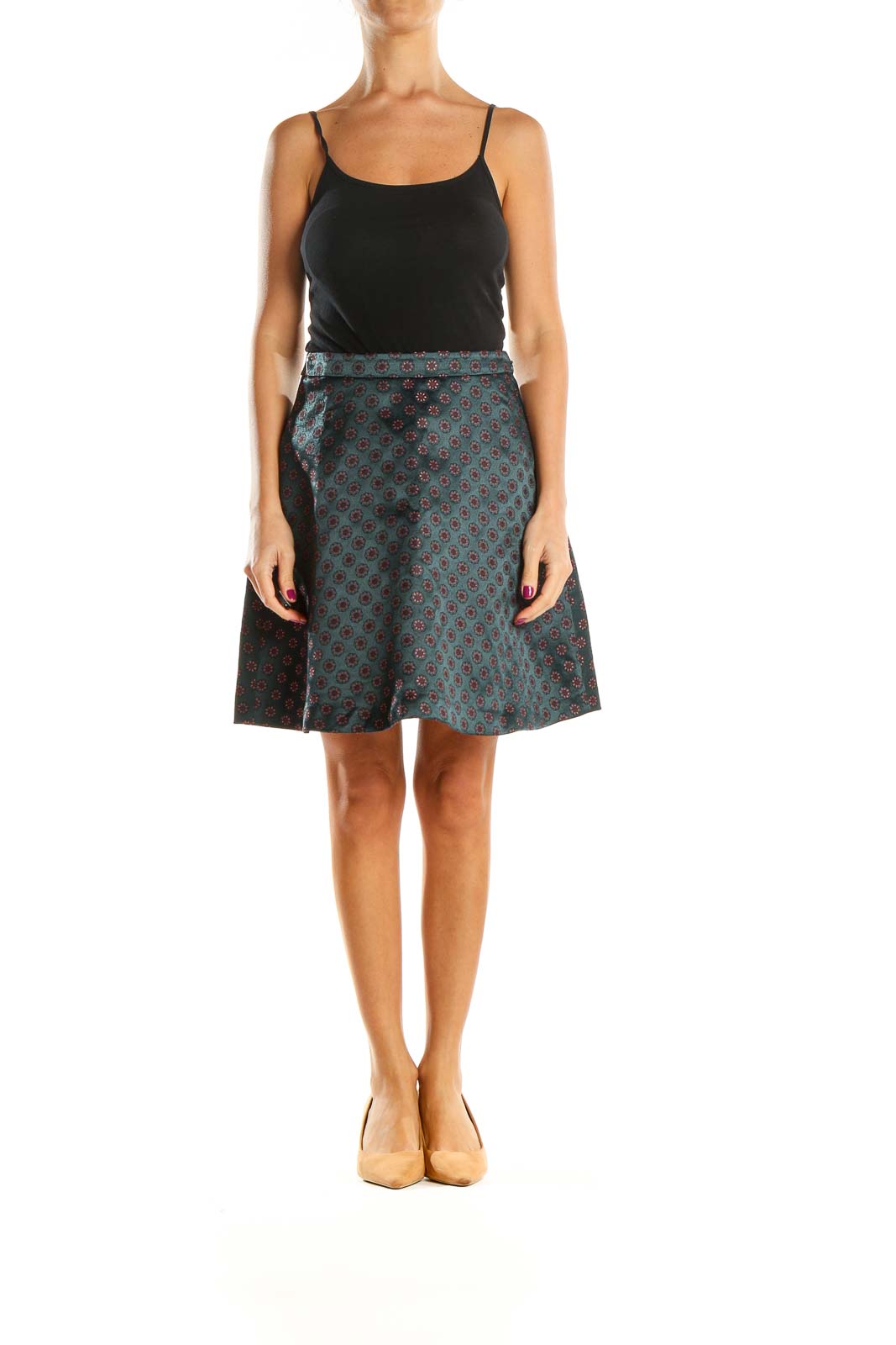 Green Printed Brunch A-Line Skirt