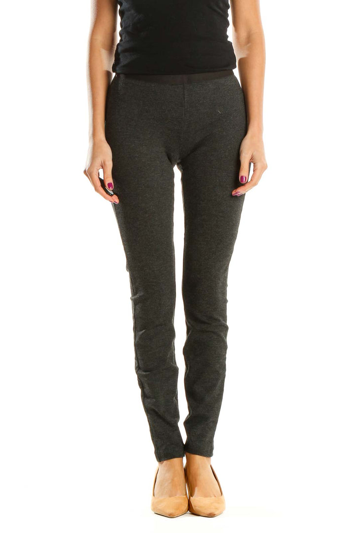 Gray Textured Casual Leggings