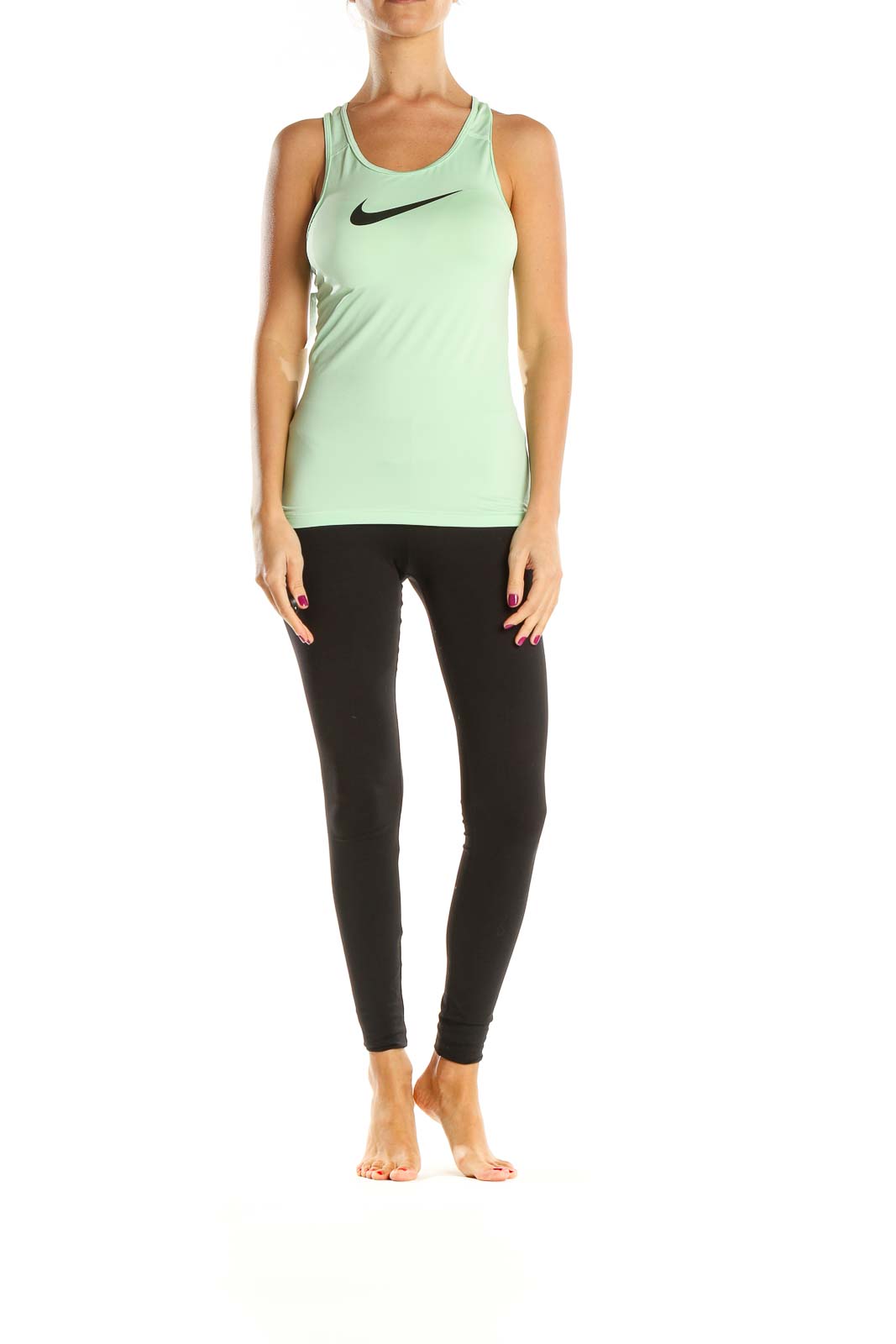 Green Solid Activewear Tank Top