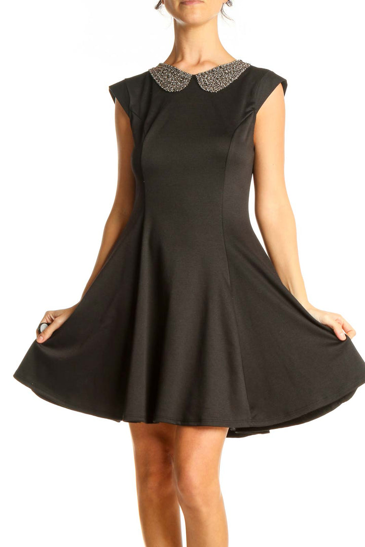 Black Sequin Collar Classic Fit & Flare Dress