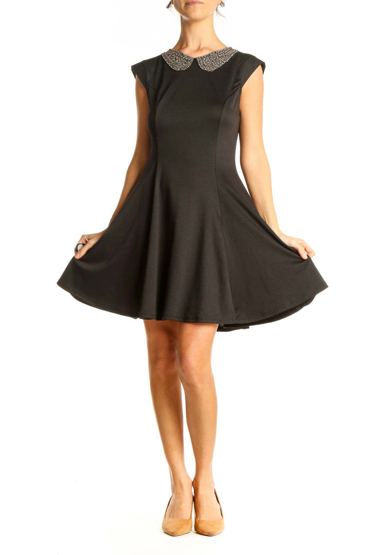 Black Sequin Collar Classic Fit & Flare Dress