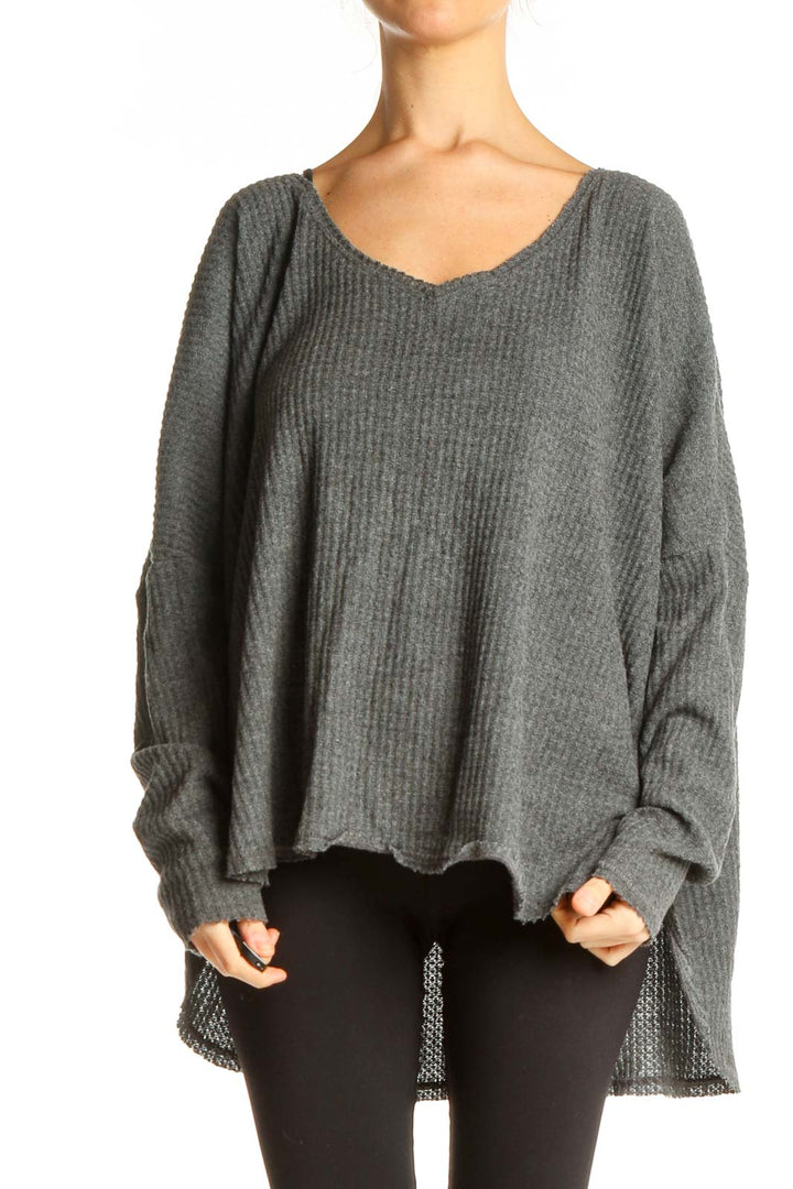 Gray Textured Classic Sweater