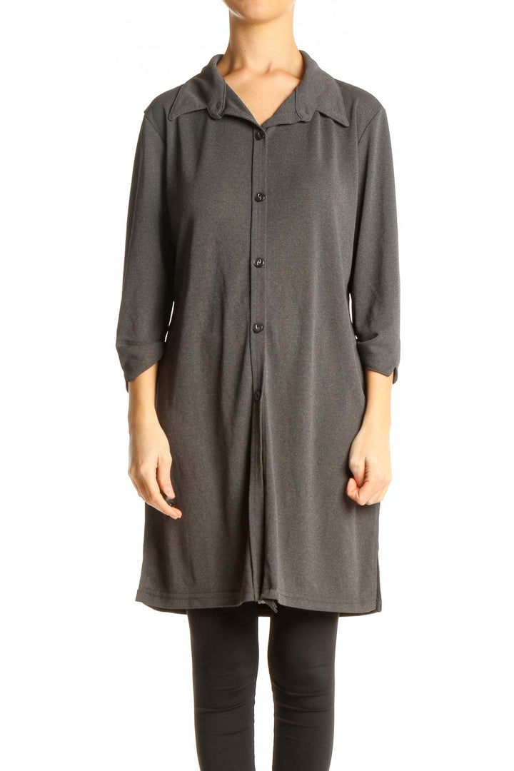 Gray Solid Work Shift Dress