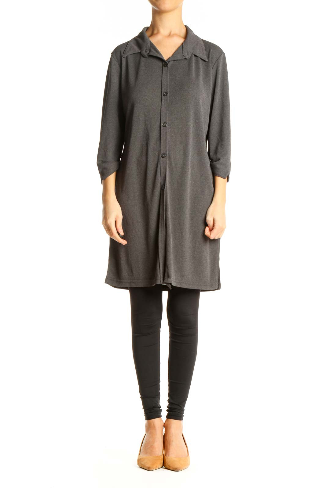 Gray Solid Work Shift Dress