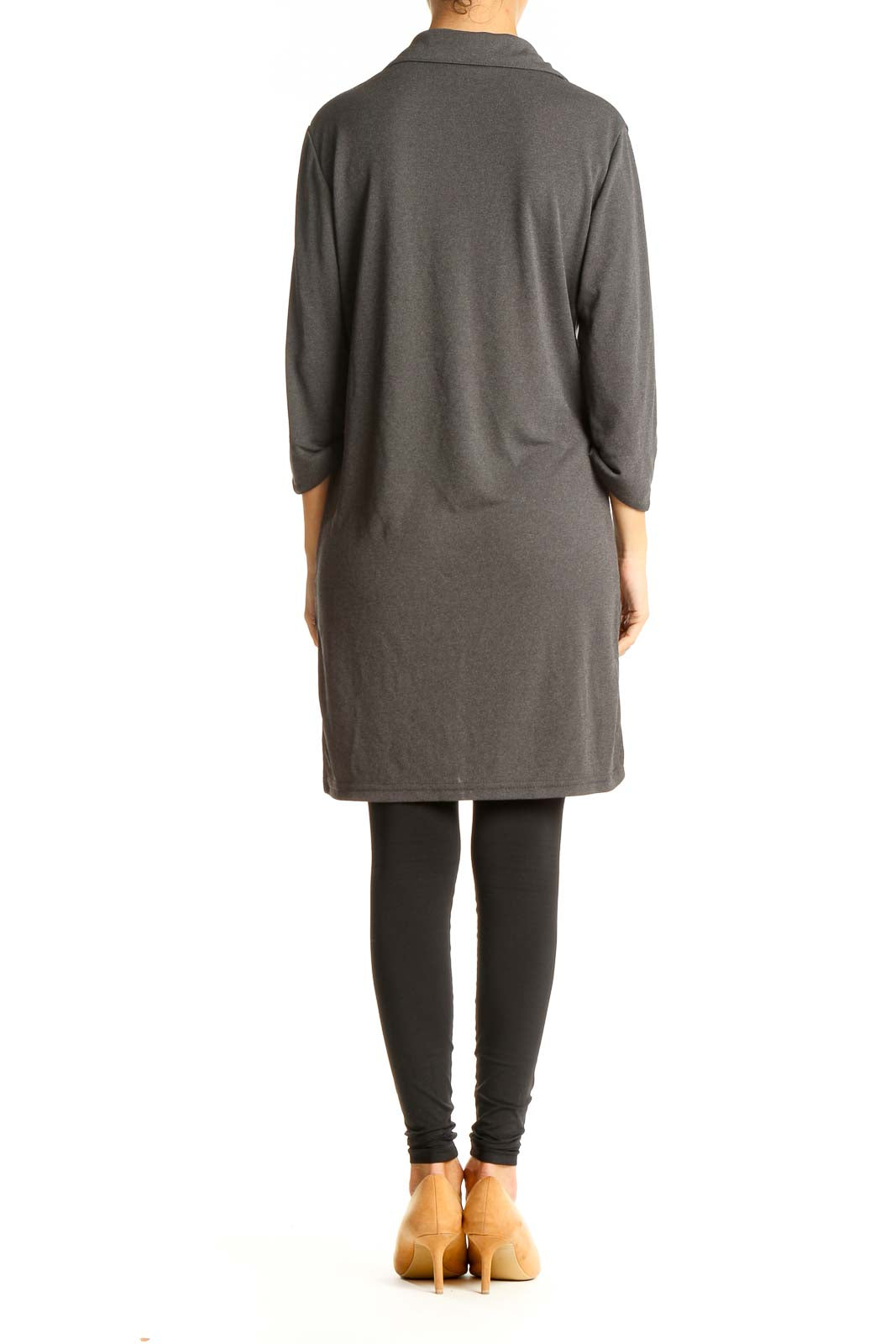 Gray Solid Work Shift Dress