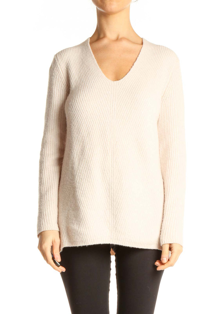 Beige Solid Classic Sweater