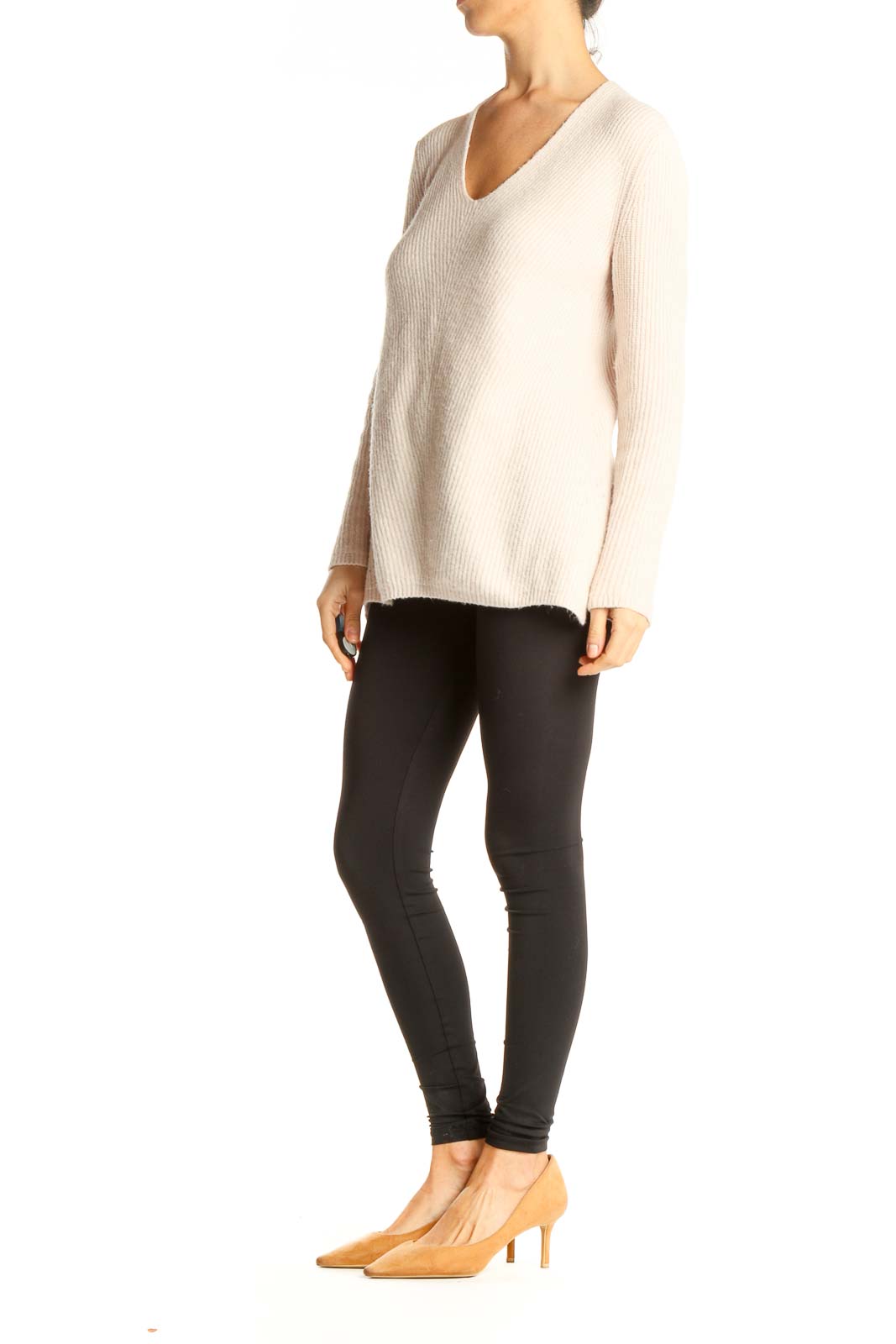 Beige Solid Classic Sweater