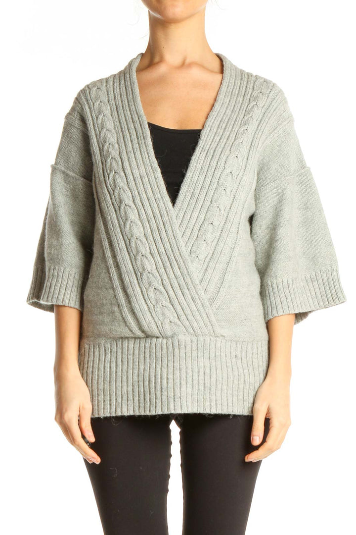 Gray Shawl Knit Sweater