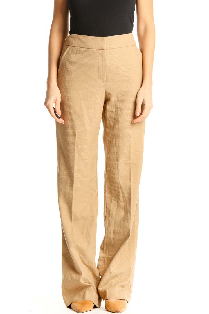 Beige Solid Classic Trousers