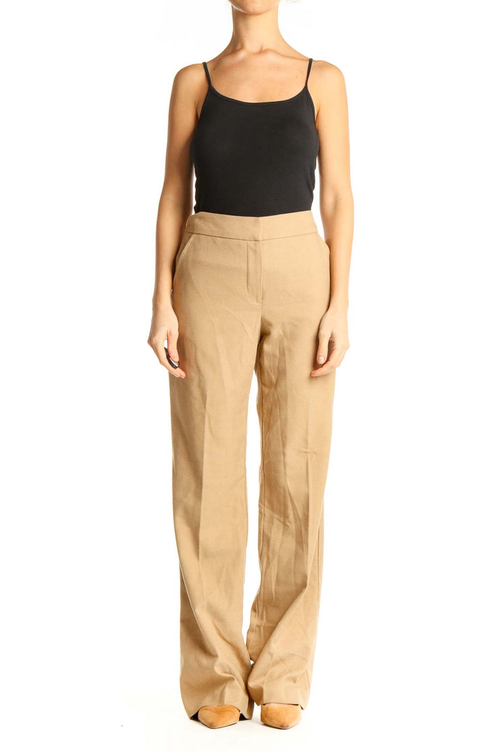 Beige Solid Classic Trousers