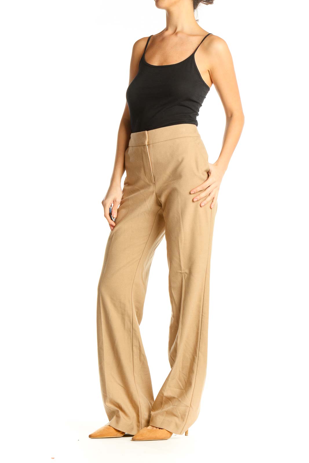 Beige Solid Classic Trousers