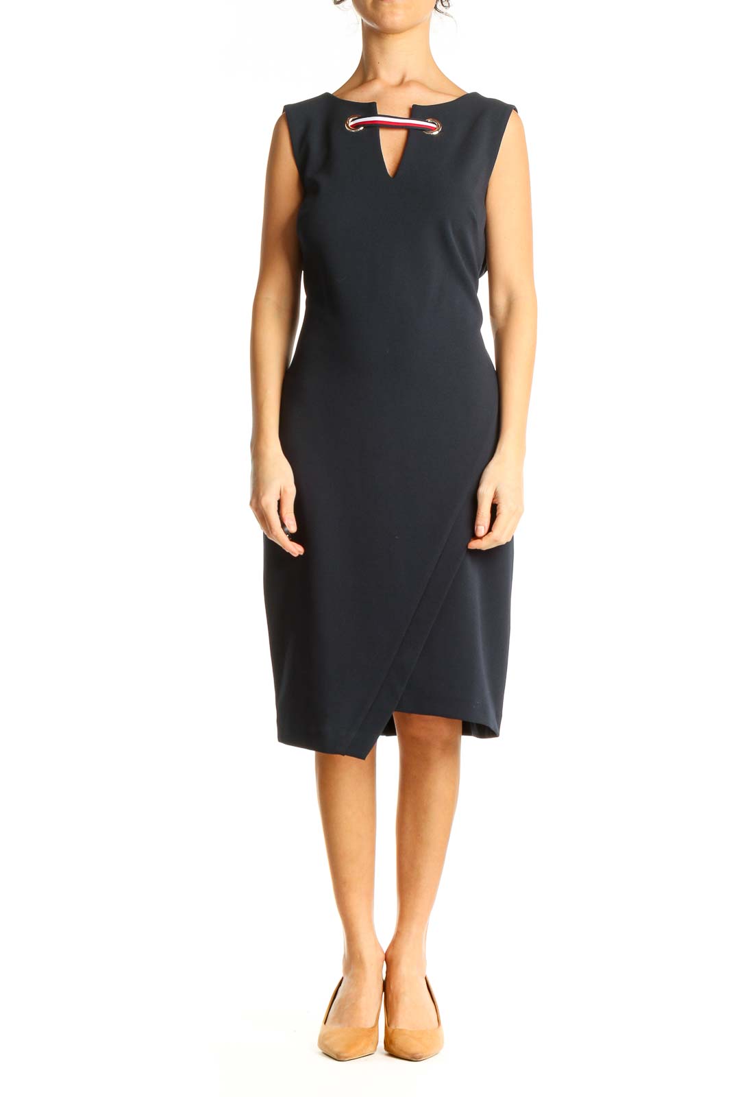 Blue Solid Classic Sheath Dress