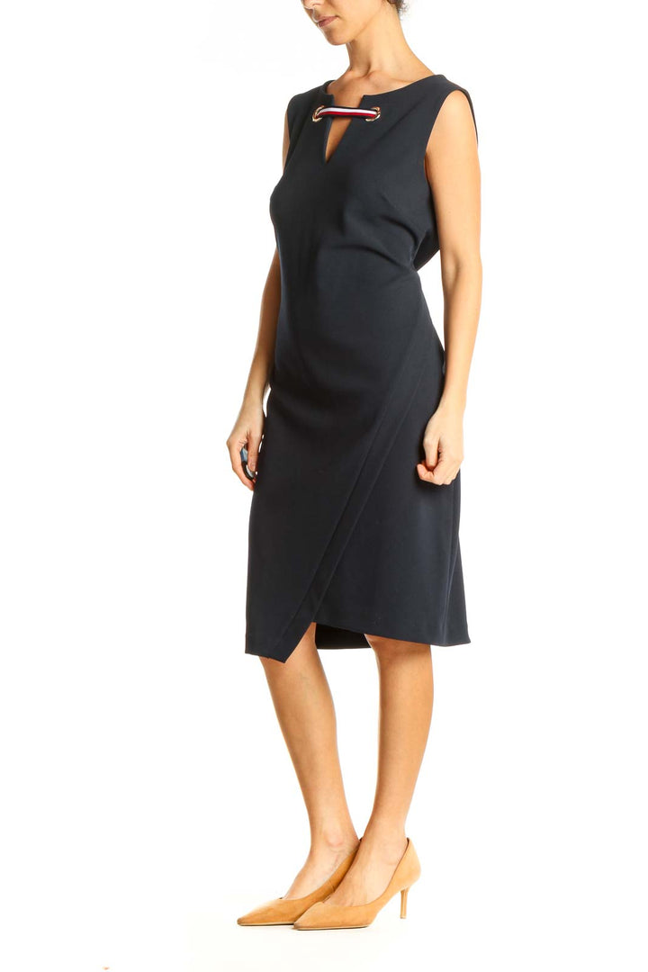 Blue Solid Classic Sheath Dress