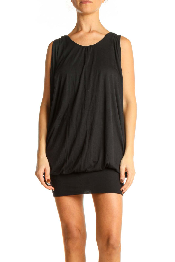 Black Solid Day Shift Dress