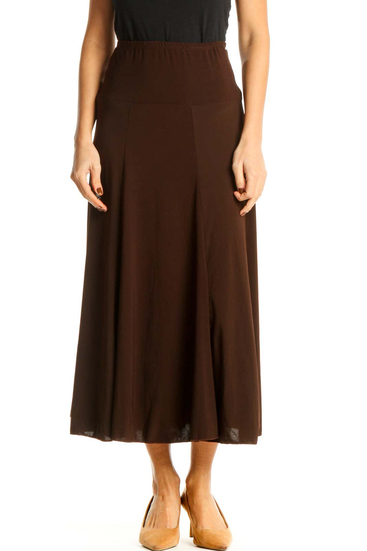 Brown Textured Brunch Flared Skirt