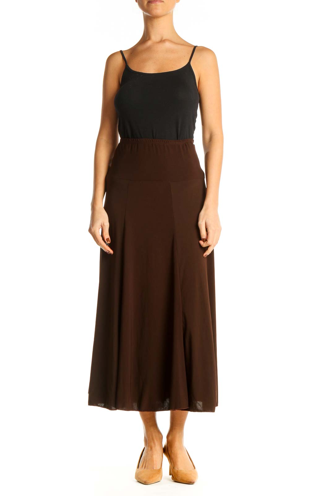 Brown Textured Brunch Flared Skirt