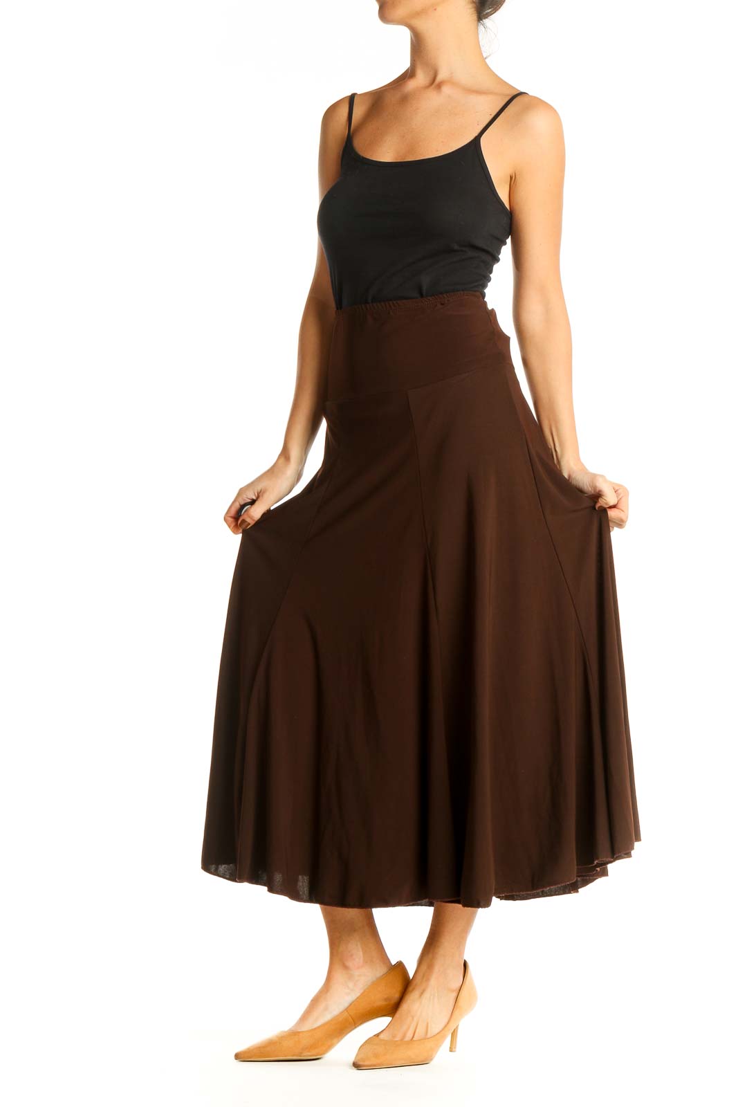 Brown Textured Brunch Flared Skirt