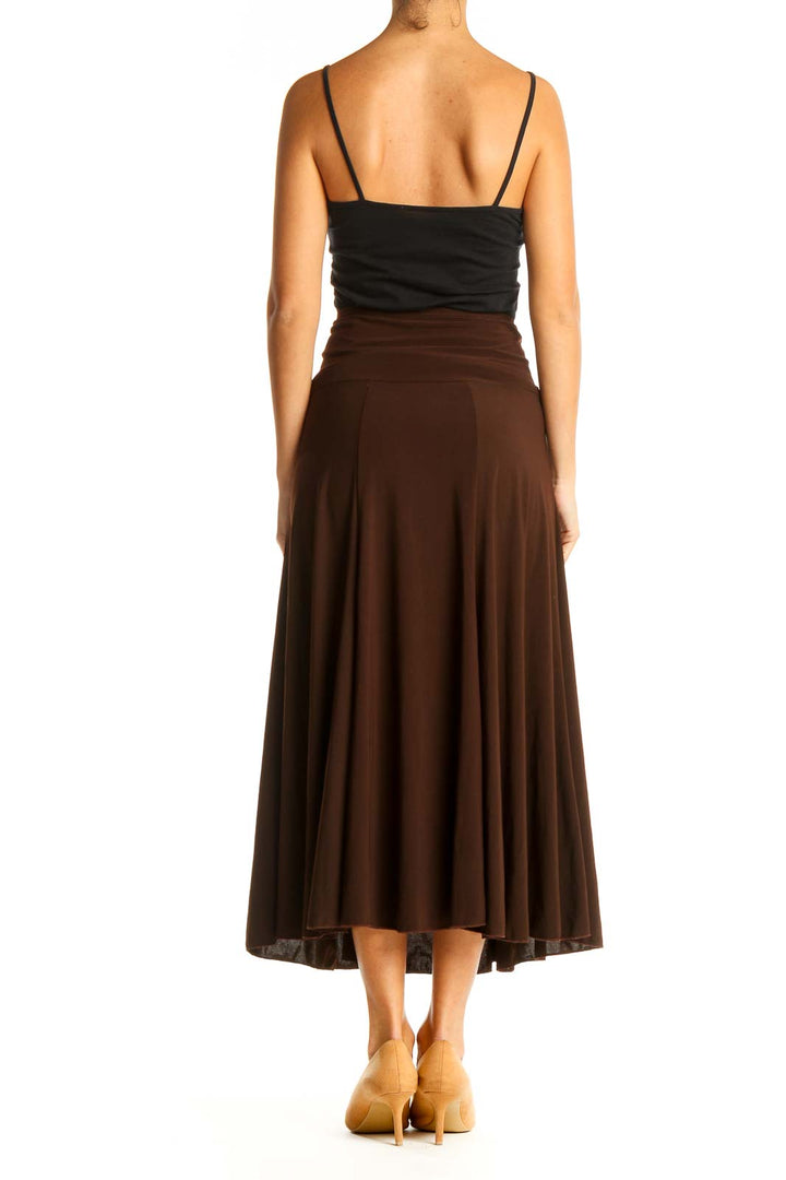 Brown Textured Brunch Flared Skirt