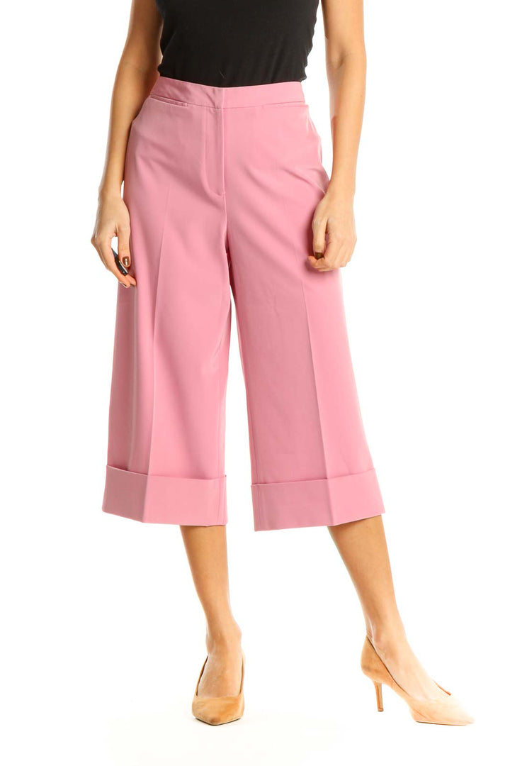 Pink Solid Classic Culottes Pants