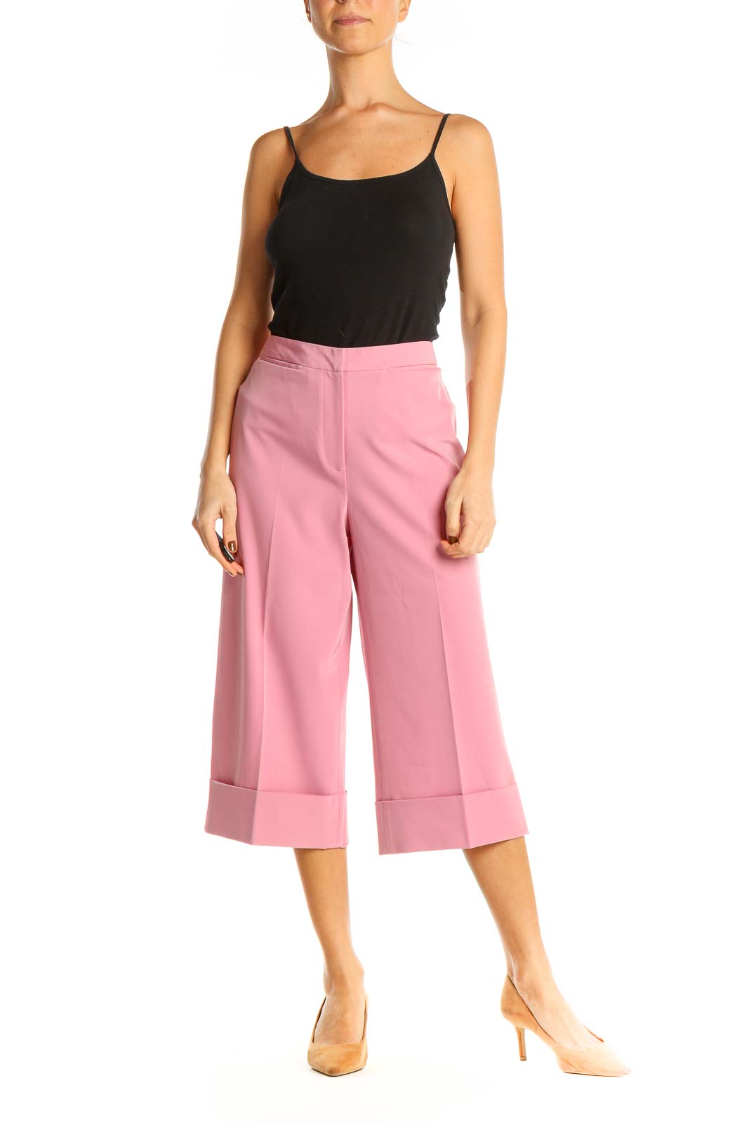 Pink Solid Classic Culottes Pants