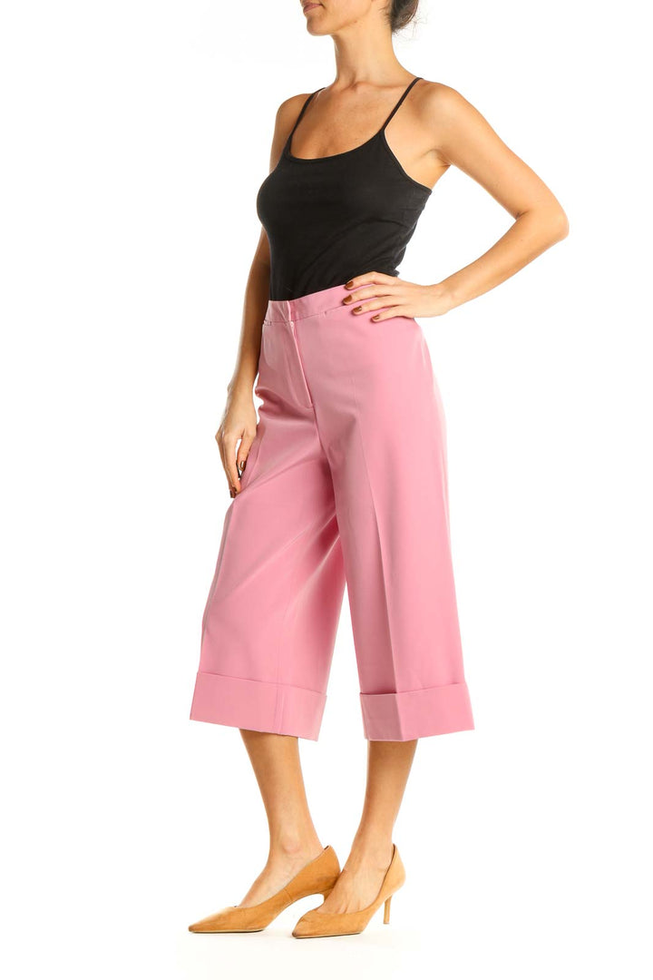 Pink Solid Classic Culottes Pants