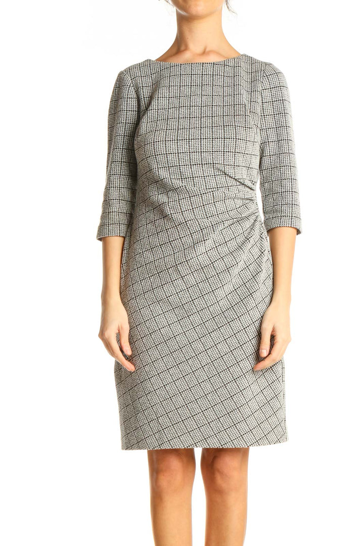 Gray Checkered Sheath Dress